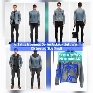 AllSaints Inverness Denim Jacket - Light Wash Distressed Size S